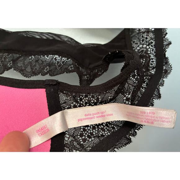 Victoria's Secret PINK Bra Pushup Front Closure Black Lace 32B - Picture 8 of 8